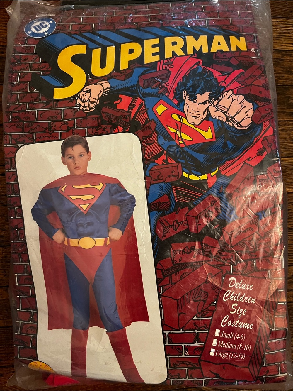 Vintage DC Comics Superman Kids Costume Large 12-14 Jumpsuit Cape Belt 1996